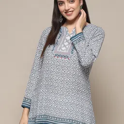 Biba Floral Printed Notched Neck Straight Kurti-image-92