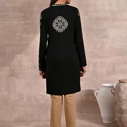 Lakshita Plus Size Ethnic Motifs Foil Printed Mandarin Collar Woolen Straight Kurti-image-48