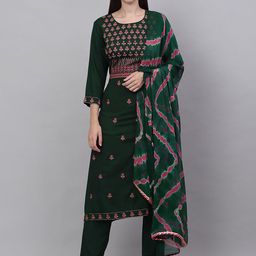 Assamica Women Ethnic Motifs Printed Thread Work Kurta with Trousers & With Dupatta-picture-17