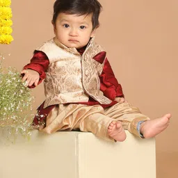 VASTRAMAY Boys Maroon Kurta with Dhoti Pants & Nehru Jacket-56