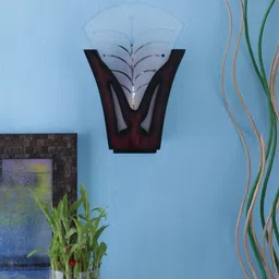 Devansh Brown & White Self-Design Wooden Glass Mounted Wall Lamp-8
