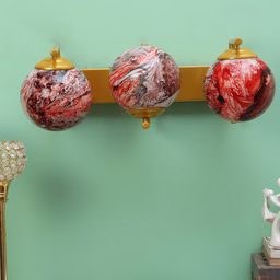 MFD HOME FURNISHING Gold-Toned & Red Printed Glass Wall Mounted Lamps With Metal Base-14