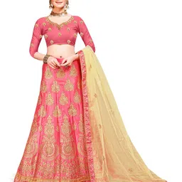 MANVAA Embroidered Thread Work Semi-Stitched Lehenga & Unstitched Blouse With Dupatta-35