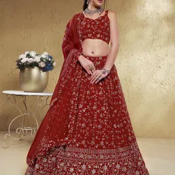 FABPIXEL Embroidered Sequinned Semi Stitched Lehenga & Unstitched Blouse With Dupatta-17