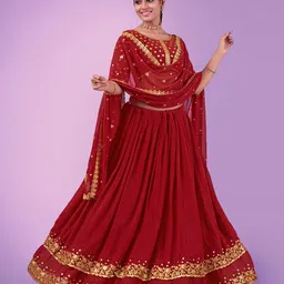 Fusionic Embroidered Sequinned Semi-Stitched Lehenga & Unstitched Blouse With Dupatta image 3