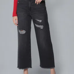 Flying Machine Women Straight Fit Mildly Distressed Light Fade Cropped Length Cotton Jeans-image-35