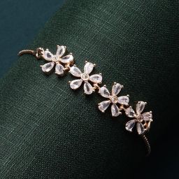ZENEME Women Rose Gold-Plated American Diamond Link Bracelet-56