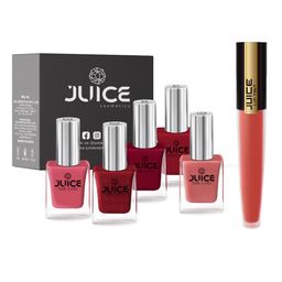 JUICE Set of 5 One Coat Nail Polishes with Lip Tint - Red M-20-20