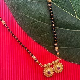 Digital Dress Room Gold-Plated Pink & Black Stone Studded & Beaded Mangalsutra-image-73