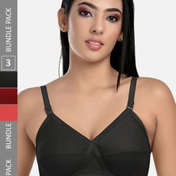 StyFun Pack Of 3 Non Padded Cut & Sew Full Coverage Cotton Everyday Bra-All Day Comfort-picture-41