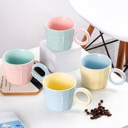BonZeaL 4 Pcs Blue & Pink Solid Ceramic Matte Coffee Mugs - 300 ML Each-10
