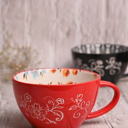 MARKET99 Red Floral Printed Ceramic Glossy Cup 480 ML-53