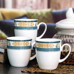 SONAKI White & Blue 6 Pieces Printed Bone China Glossy Mugs-24