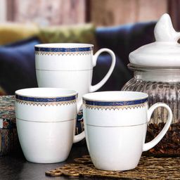 SONAKI White & Blue 6 Pieces Printed Bone China Glossy Mugs - 240 ml Each-image-31