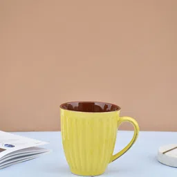 Folkstorys Yellow Textured Ceramic Glossy Mugs 300ml-34