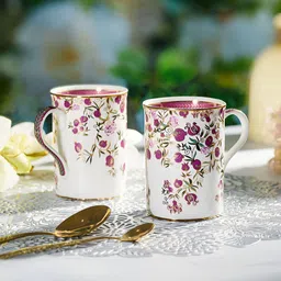 Troveas White & Pink Printed Bone China Glossy Mugs Set of Cups and Mugs image 2
