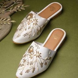 House of Pataudi Embellished Pointed Toe Mules-32