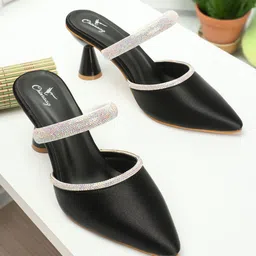 CHINRAAG Women Suede Pointed Toe Ethnic Slim Heeled Mules-3