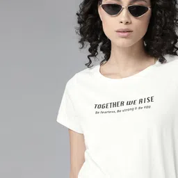 The Roadster Lifestyle Co Women White Pure Cotton Printed Round Neck T-shirt-picture-20