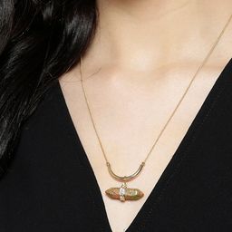 KARATCART Green & Peach-Coloured Gold-Plated Amethyst Studded Necklace-0