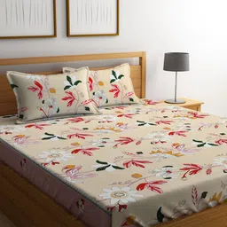 KLOTTHE Multi Floral 300 TC Cotton Blend Double Bedsheet Set-picture-42