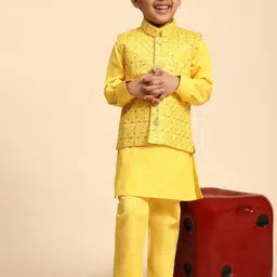 Pro-Ethic STYLE DEVELOPER Boys Band Collar Straight Kurta & Pyjamas With Waistcoat-77