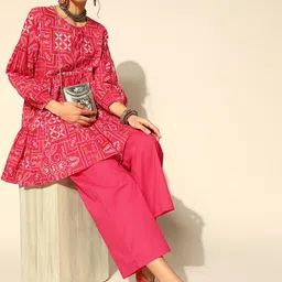 Anouk Geometric Pure Cotton Short Kurti with Flared Pants-43