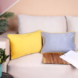STITCHNEST 2 Pcs Grey & Yellow Velvet Rectangle Cushion Covers-picture-46