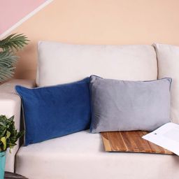 STITCHNEST 2 Pcs Blue & Grey Velvet Rectangle Cushion Covers-image-19