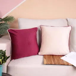 STITCHNEST Maroon & Beige 2-Pieces Velvet Square Cushion Covers-11