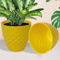 Kuber Industries Set Of 5 Yellow & White Diamond Pattern Flower Pot-34