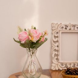 BS AMOR Pink Rose Artificial Flower Bunch With Glass Vase-23