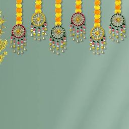 Kaameri Bazaar Yellow 6 Pieces Artificial Marigold Fluffy Flowers Hanging Toran-3