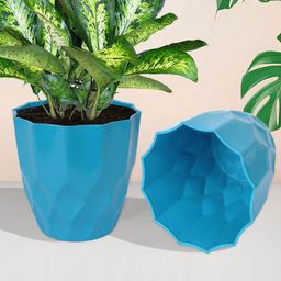 Kuber Industries Set Of 5 Blue & Green Barfi Pattern Flower Pot-15