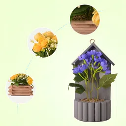 Kuber Industries Grey & Green Hydrangea Artificial Flower With Pot image 4