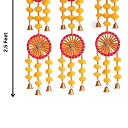 BS AMOR Yellow and Pink Set Of 6 Artificial Flowers Hanging Latkan With Bells image 5