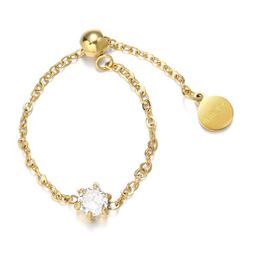 SALTY Gold-Plated Artificial-Stone Studded Adjustable Chain Linked Ring image 2
