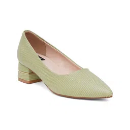 Sherrif Shoes Textured Pointed Toe Block Heels Pumps image 4