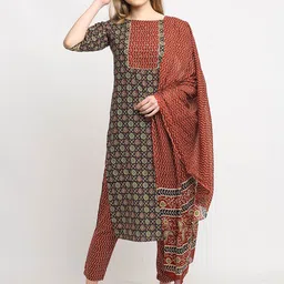 Roly Poly Women Red Floral Printed Sequinned Pure Cotton Kurta with Trousers & With Dupatta-picture-3