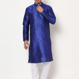 THE GENTLEMENS CLUB Men Blue Ethnic Motifs Printed Linen Kurta Set-picture-23
