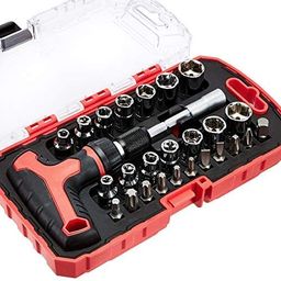 amazon basics 27-Piece Magnetic T-Handle Ratchet Wrench and Screwdriver Set, 6.8 x 3.7 x 1.3 inch image 5