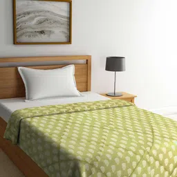 KLOTTHE Yellow & White Printed Mild Winter 600 GSM Wool Single Bed Quit-image-29