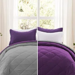 RF RELAXFEEL Purple & Grey Checked Heavy Winter 233 GSM Single Bed Quilt-image-44