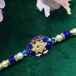 MORKANTH JEWELLERY Men Blue & Gold-Toned Stone-Studded & Beaded Rakhi-image-91