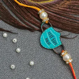 The Magic Wand Blue & White Stay Safe Bhai Beaded Thread Rakhi-image-65