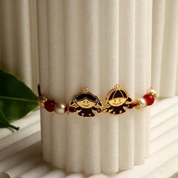 PANASH Boys Gold-Toned & Red Beaded Brass Handcrafted Rakhi-19