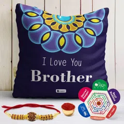 Indigifts Blue & Red I Love You Brother Printed Cushion and Rakhi Gift Set-image-8