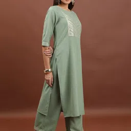 KETCH Ethnic Motifs Yoke Design Regular Kurta With Palazzos & Dupatta image 4