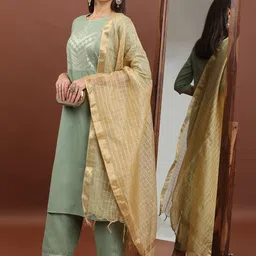 KETCH Ethnic Motifs Yoke Design Regular Kurta With Palazzos & Dupatta image 5