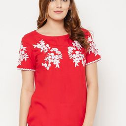Ruhaans Red Floral Print Top-picture-6
